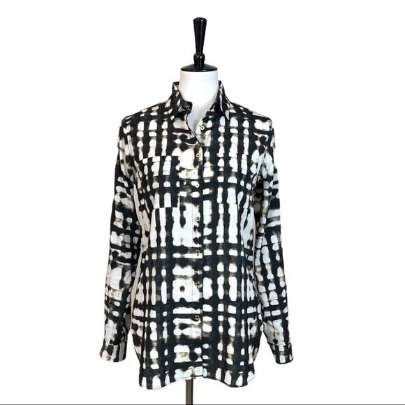 Calvin Klein Top White Black Button Down Shirt Blouse Work Women's Size XS - Picture 1 of 12